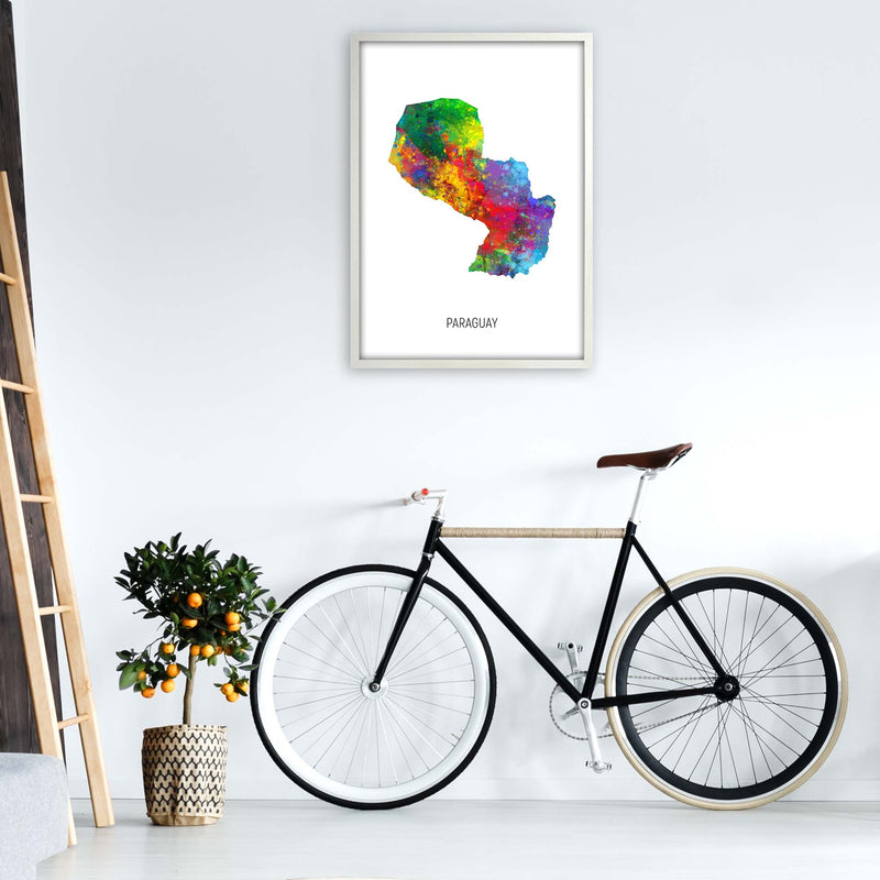 Paraguay Watercolour Map Art Print by Michael Tompsett A1 Oak Frame