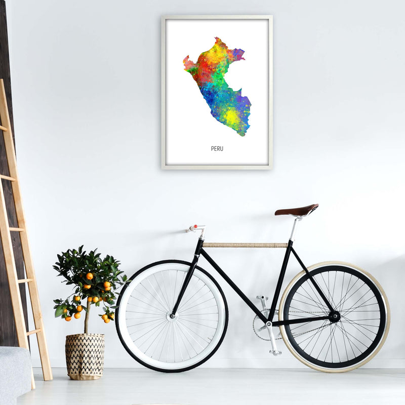Peru Watercolour Map Art Print by Michael Tompsett A1 Oak Frame