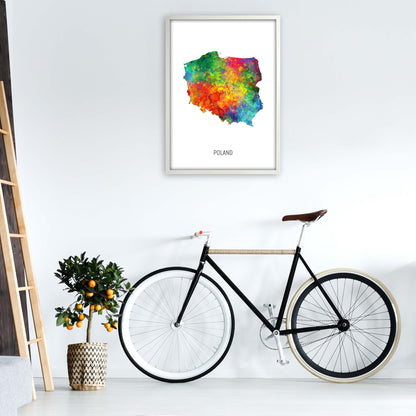 Poland Watercolour Map Art Print by Michael Tompsett A1 Oak Frame