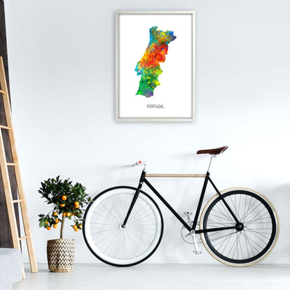 Portugal Watercolour Map Art Print by Michael Tompsett A1 Oak Frame