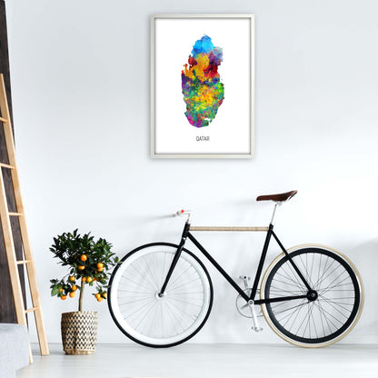 Qatar Watercolour Map Art Print by Michael Tompsett A1 Oak Frame