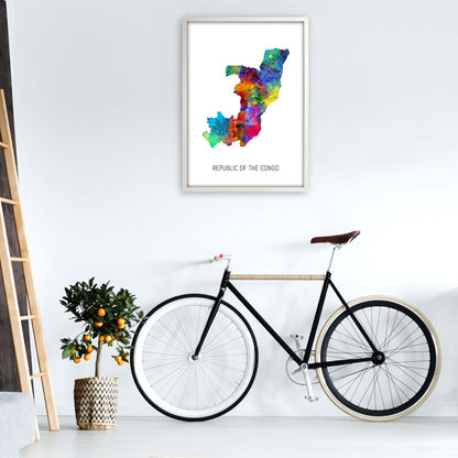 Republic Of The Congo Watercolour Map  by Michael Tompsett A1 Oak Frame