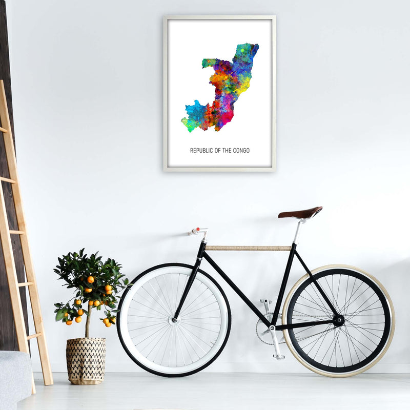 Republic Of The Congo Watercolour Map  by Michael Tompsett A1 Oak Frame