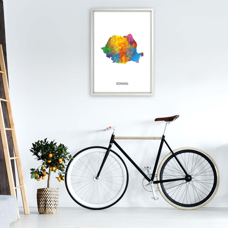 Romania Watercolour Map Art Print by Michael Tompsett A1 Oak Frame