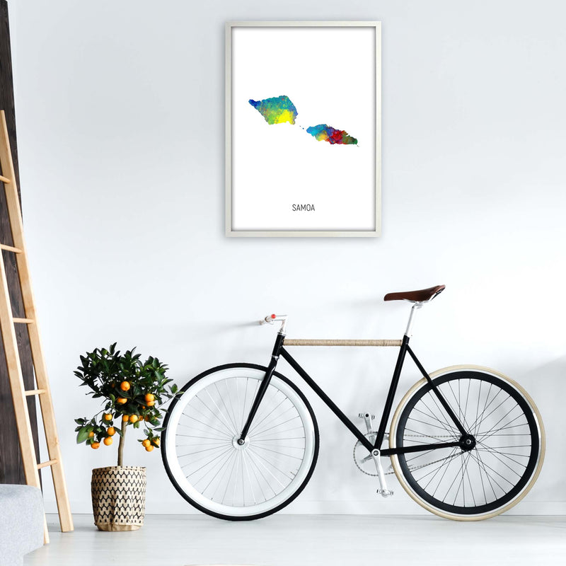 Samoa Watercolour Map Art Print by Michael Tompsett A1 Oak Frame