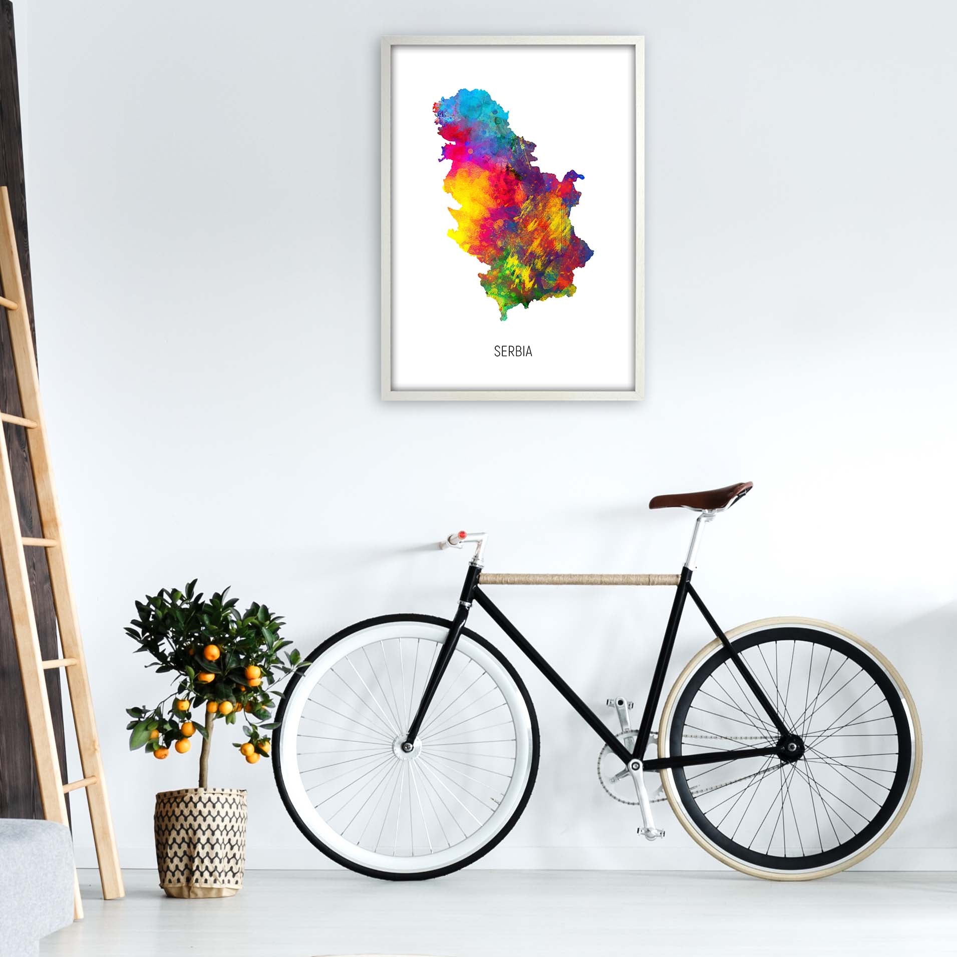 Serbia Watercolour Map Art Print by Michael Tompsett A1 Oak Frame