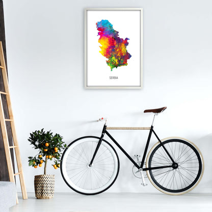 Serbia Watercolour Map Art Print by Michael Tompsett A1 Oak Frame