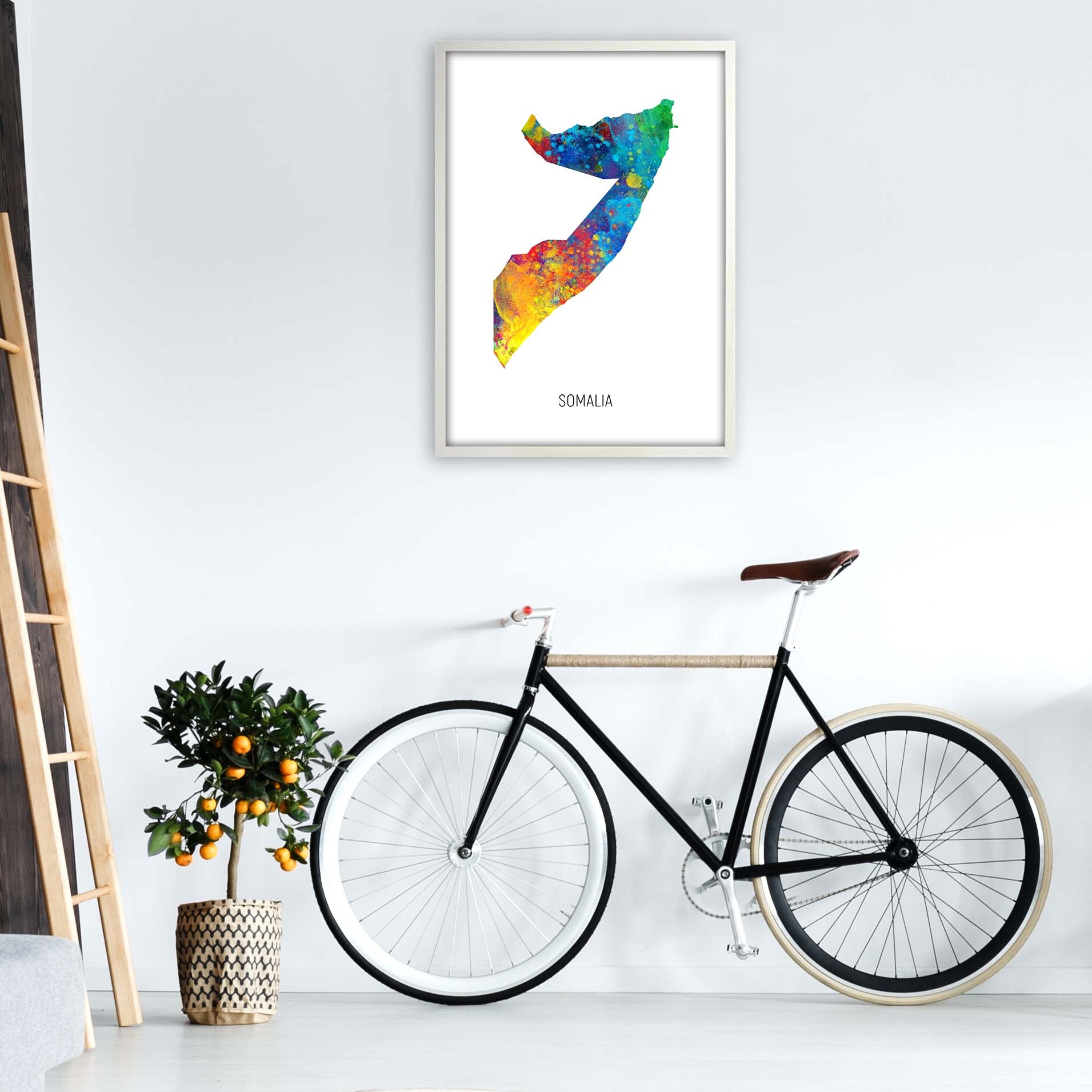 Somalia Watercolour Map Art Print by Michael Tompsett A1 Oak Frame