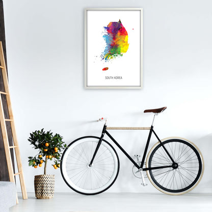 South Korea Watercolour Map Art Print by Michael Tompsett A1 Oak Frame