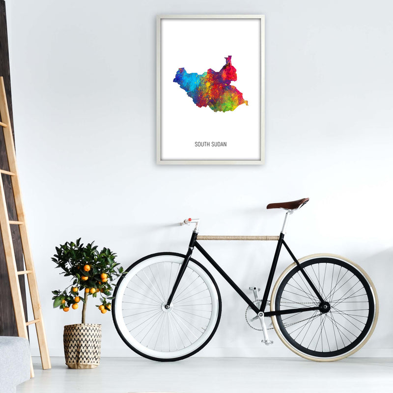 South Sudan Watercolour Map Art Print by Michael Tompsett A1 Oak Frame