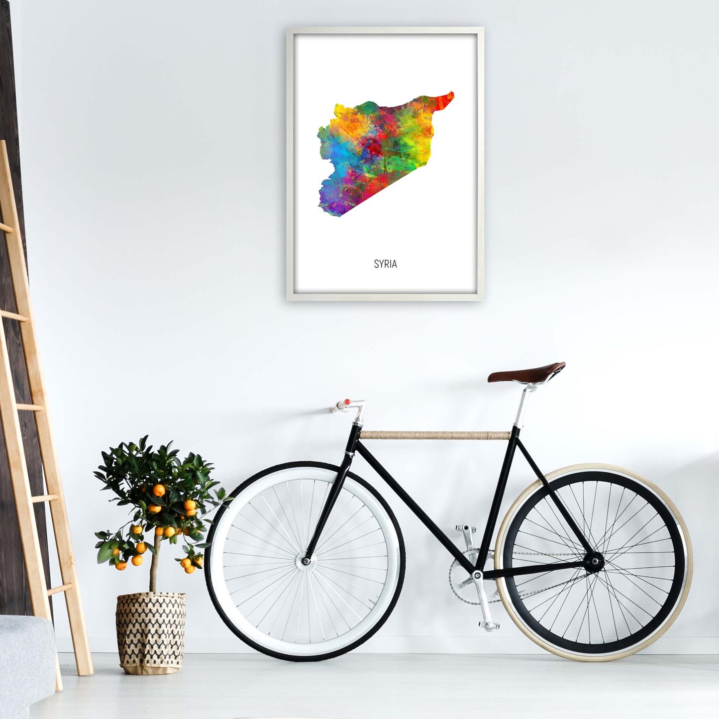Syria Watercolour Map Art Print by Michael Tompsett A1 Oak Frame