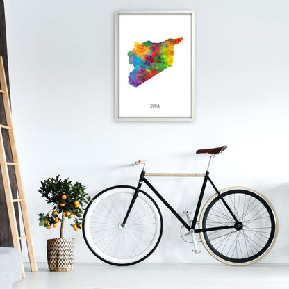 Syria Watercolour Map Art Print by Michael Tompsett A1 Oak Frame