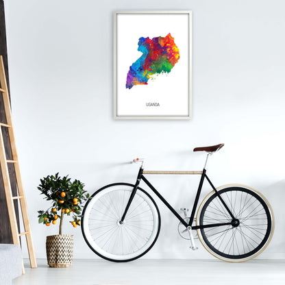 Uganda Watercolour Map Art Print by Michael Tompsett A1 Oak Frame