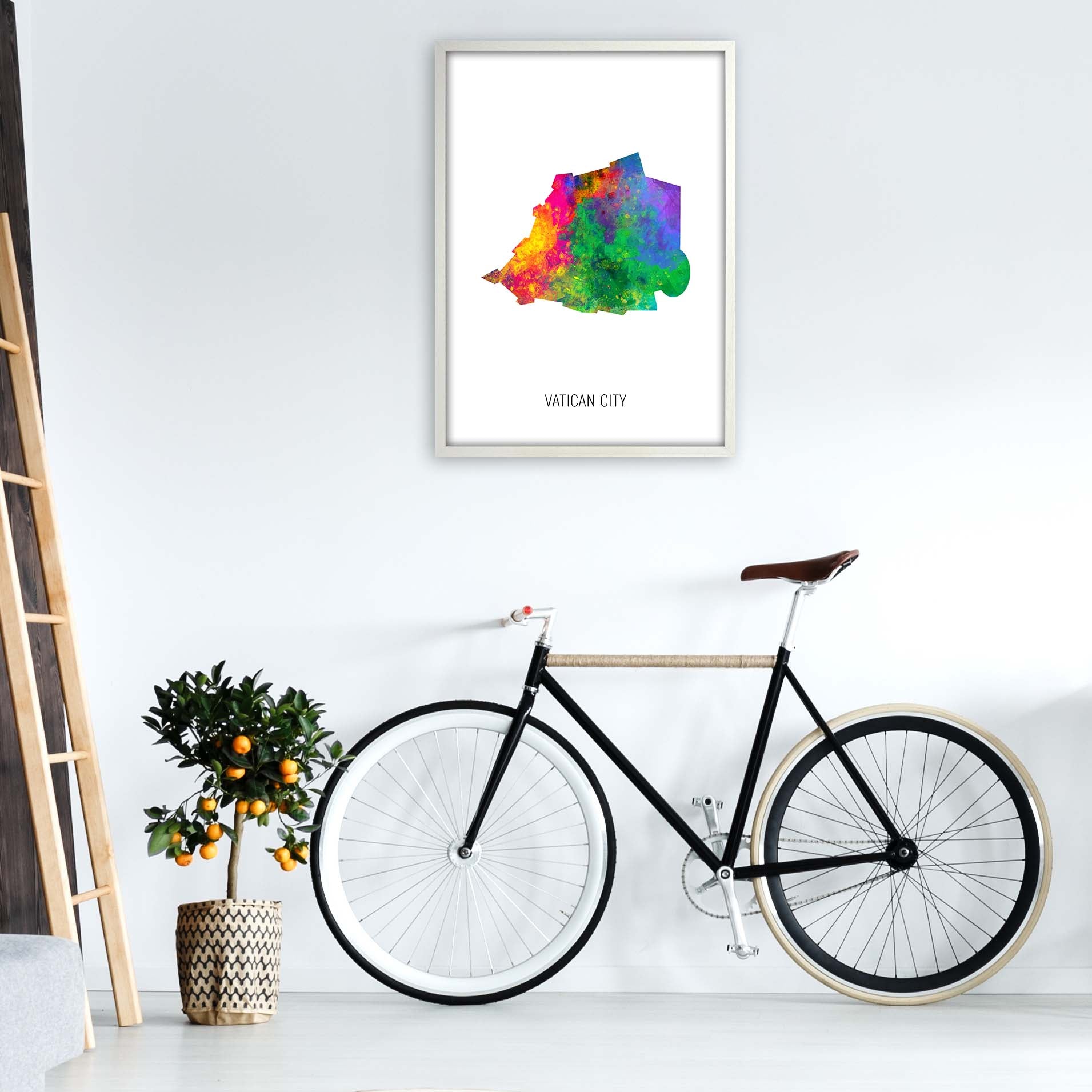 Vatican City Watercolour Map Art Print by Michael Tompsett A1 Oak Frame