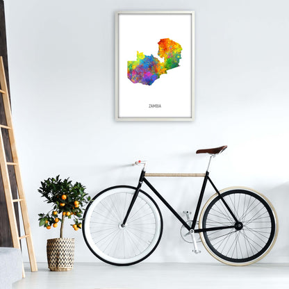 Zambia Watercolour Map Art Print by Michael Tompsett A1 Oak Frame