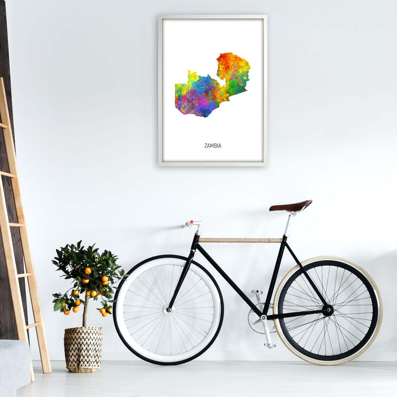 Zambia Watercolour Map Art Print by Michael Tompsett A1 Oak Frame
