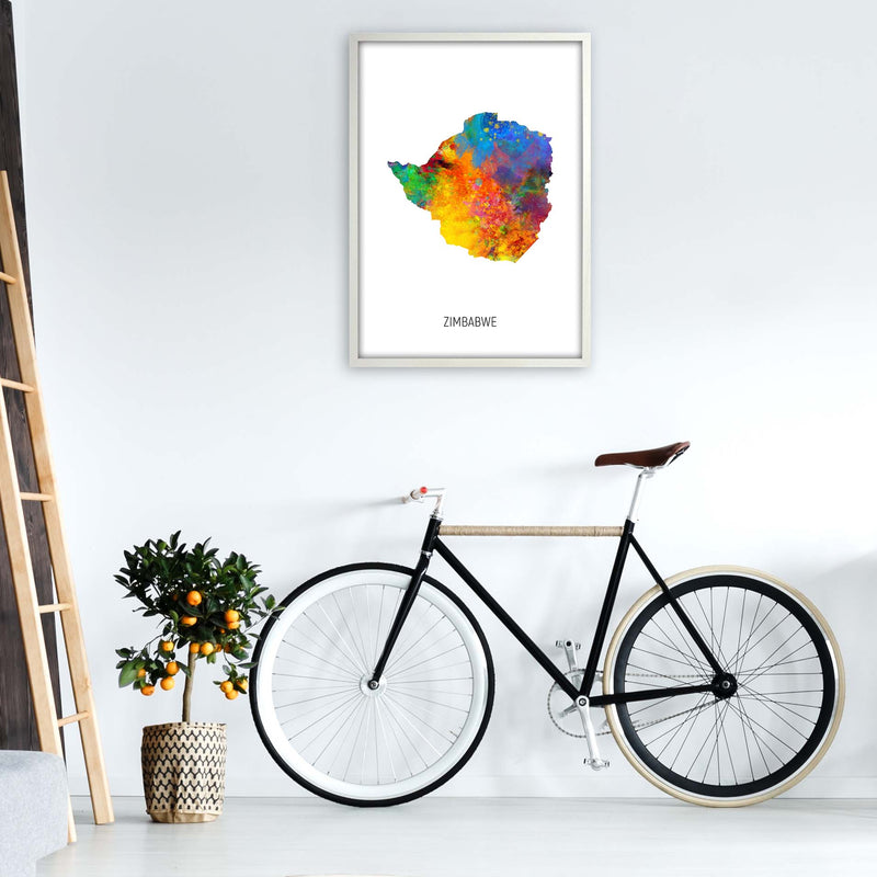 Zimbabwe Watercolour Map Art Print by Michael Tompsett A1 Oak Frame