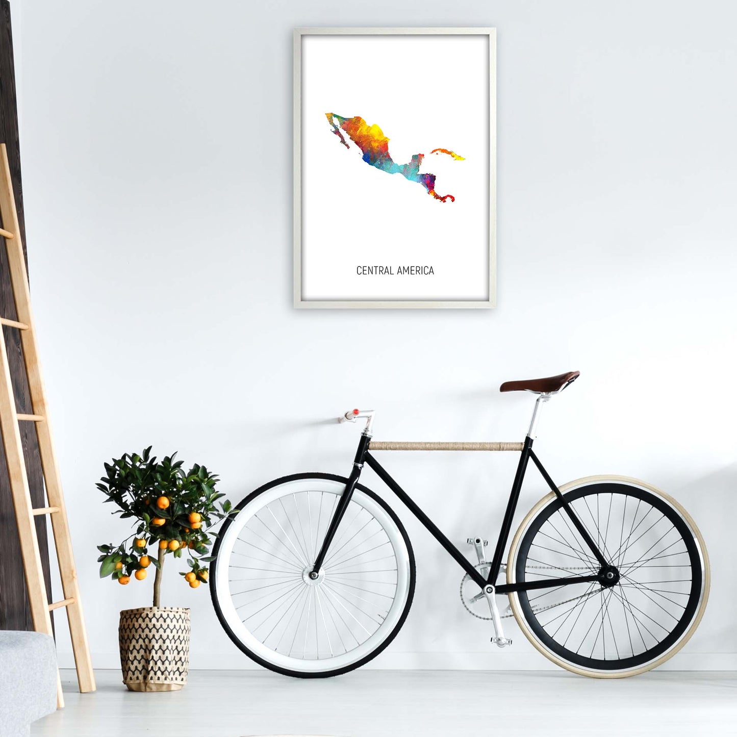 Central America Watercolour Map Art Print by Michael Tompsett A1 Oak Frame