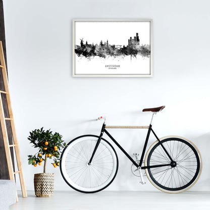 Amsterdam Netherlands Skyline Black White City Name  by Michael Tompsett A1 Oak Frame