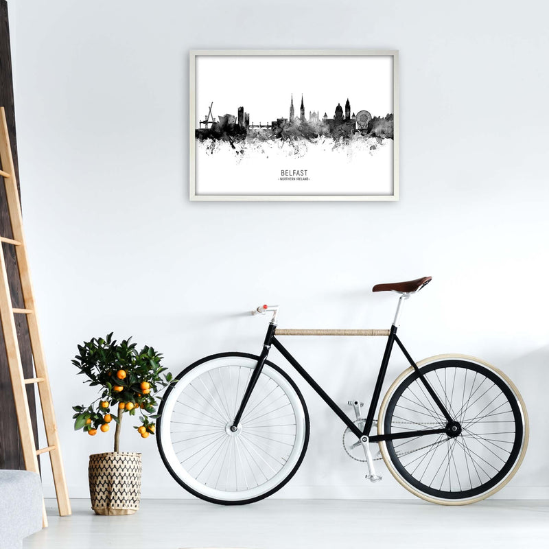 Belfast Northern Ireland Skyline Black White City Name  by Michael Tompsett A1 Oak Frame