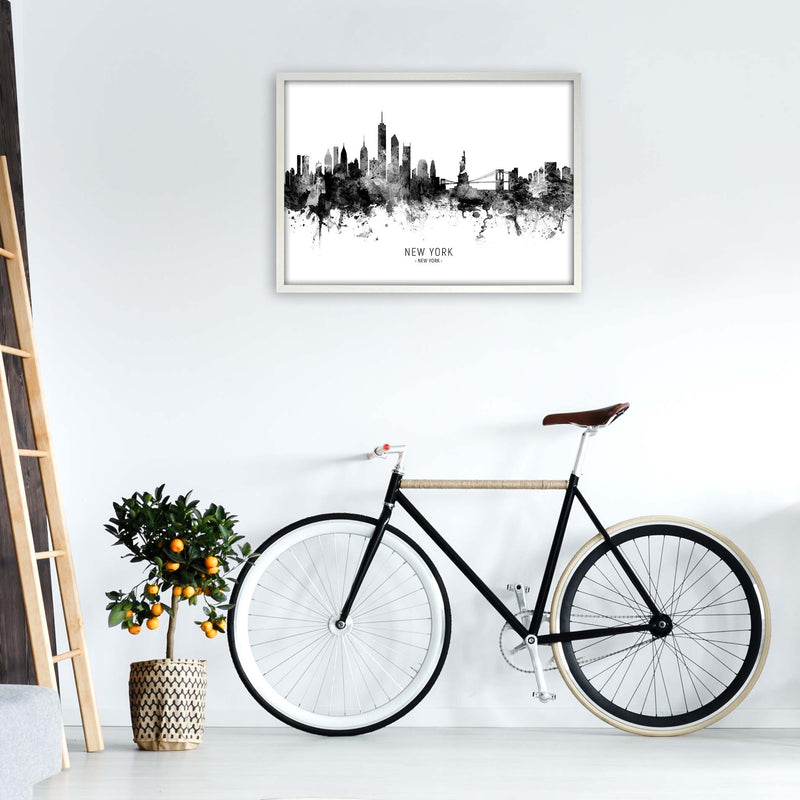 New York New York Skyline Black White City Name  by Michael Tompsett A1 Oak Frame