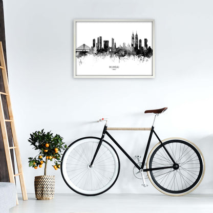 Mumbai India Skyline Black White City Name  by Michael Tompsett A1 Oak Frame