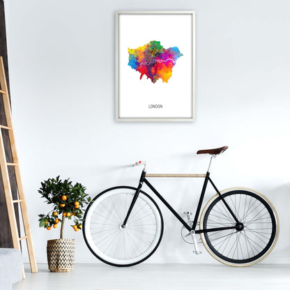 London Watercolour Map Art Print by Michael Tompsett A1 Oak Frame