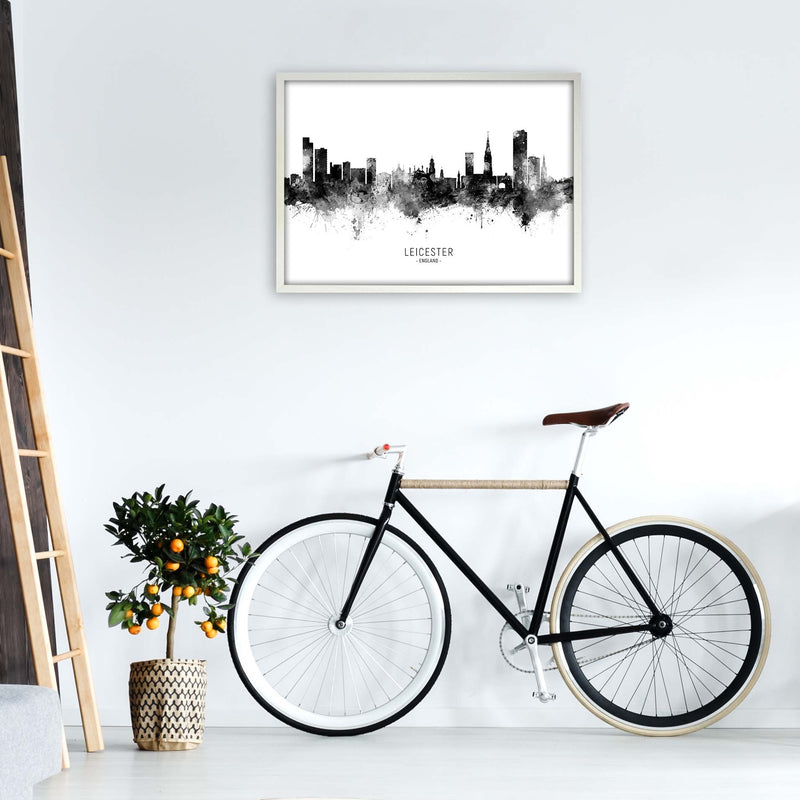 Leicester England Skyline Black White City Name  by Michael Tompsett A1 Oak Frame