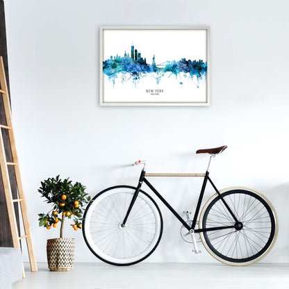 New York New York Skyline Blue City Name  by Michael Tompsett A1 Oak Frame