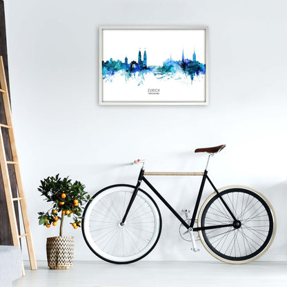 Zurich Switzerland Skyline Blue City Name  by Michael Tompsett A1 Oak Frame