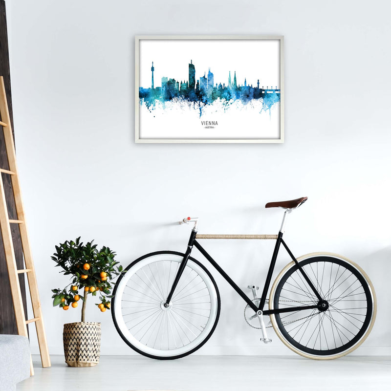 Vienna Austria Skyline Blue City Name  by Michael Tompsett A1 Oak Frame