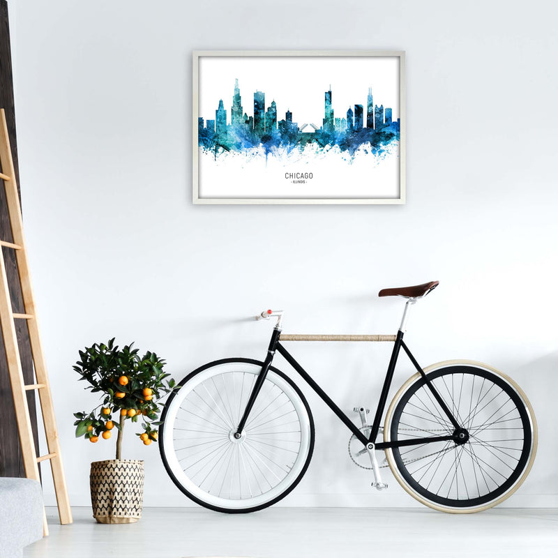 Chicago Illinois Skyline Blue City Name  by Michael Tompsett A1 Oak Frame