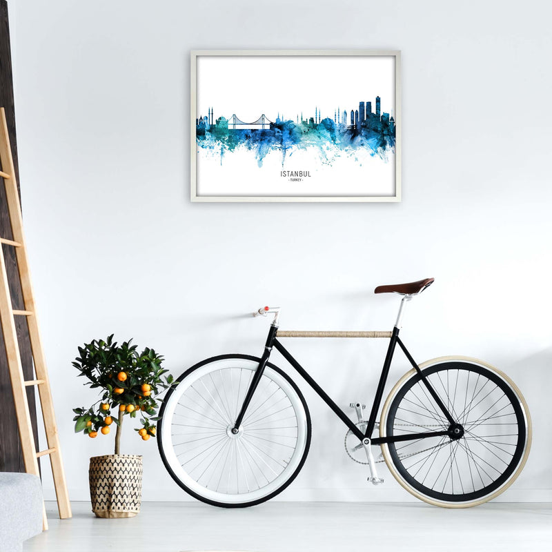 Istanbul Turkey Skyline Blue City Name  by Michael Tompsett A1 Oak Frame