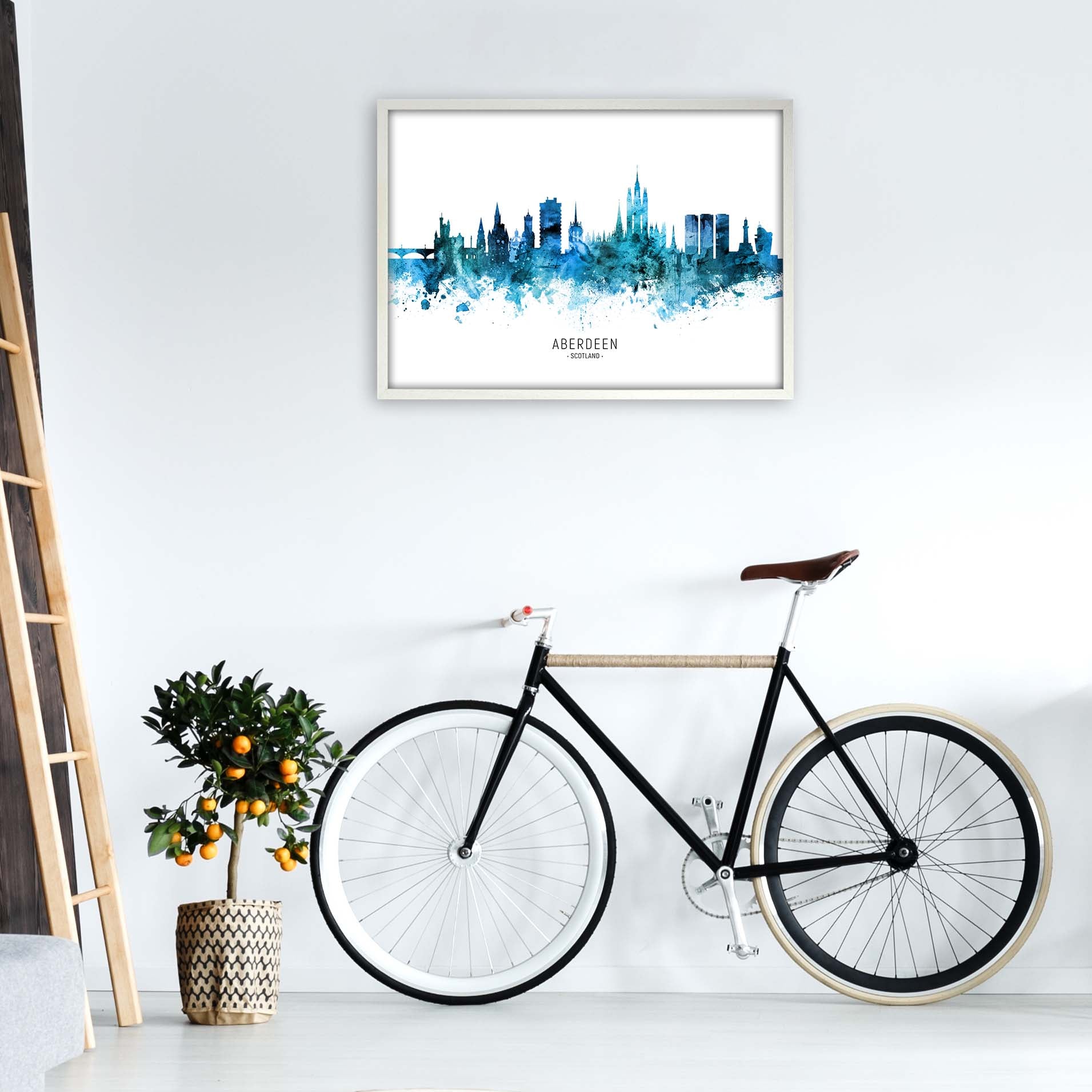 Aberdeen Scotland Skyline Blue City Name  by Michael Tompsett A1 Oak Frame