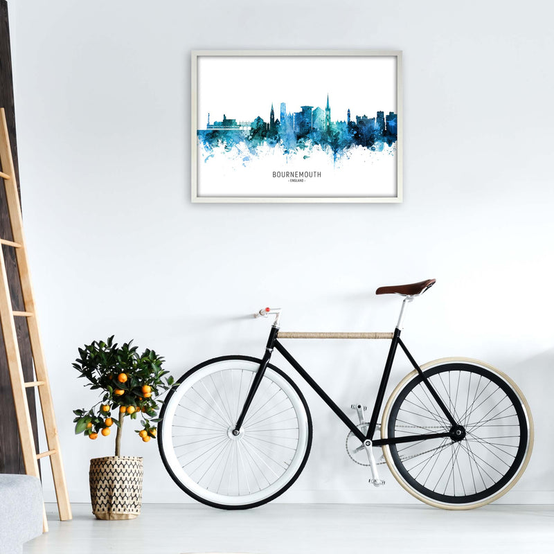 Bournemouth England Skyline Blue City Name  by Michael Tompsett A1 Oak Frame