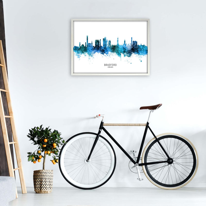 Bradford England Skyline Blue City Name  by Michael Tompsett A1 Oak Frame