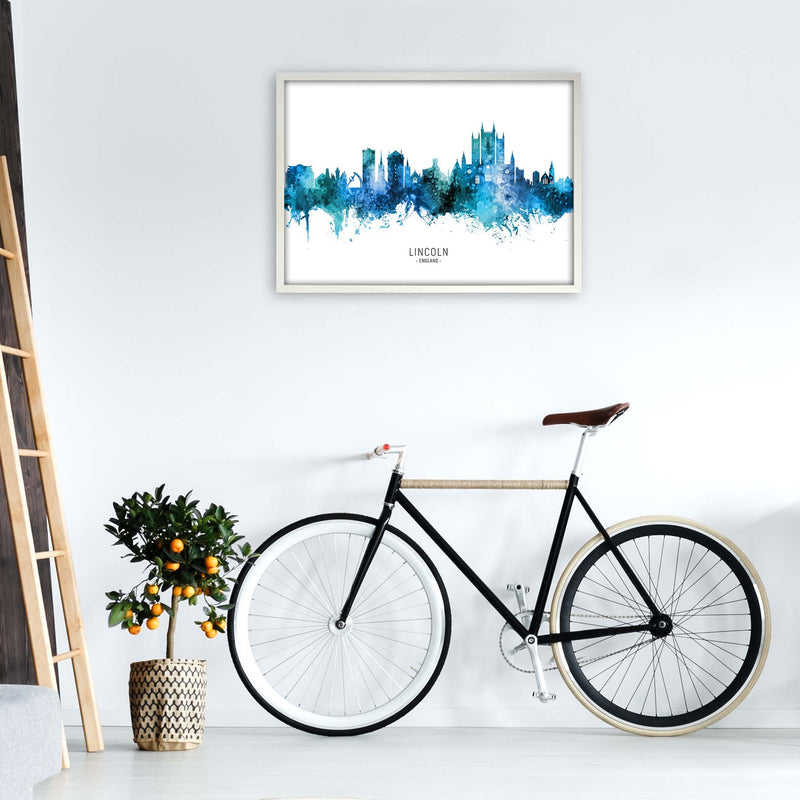 Lincoln England Skyline Blue City Name  by Michael Tompsett A1 Oak Frame
