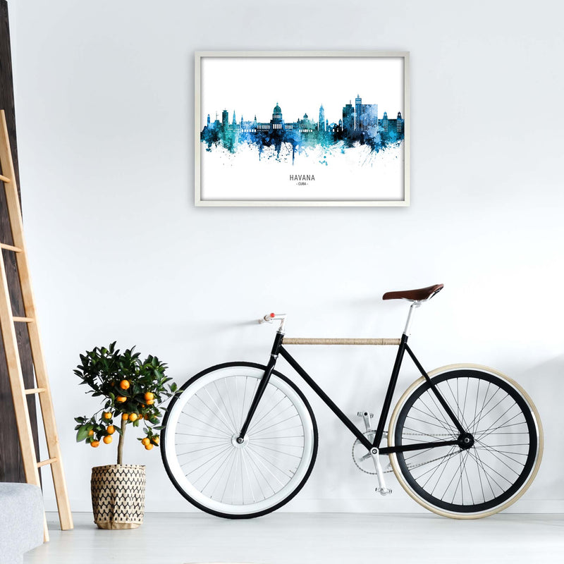 Havana Cuba Skyline Blue City Name Print by Michael Tompsett A1 Oak Frame