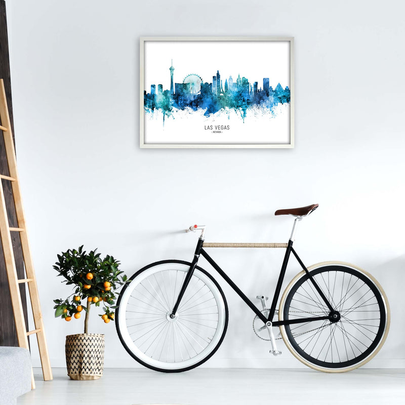 Las Vegas Nevada Skyline Blue City Name  by Michael Tompsett A1 Oak Frame