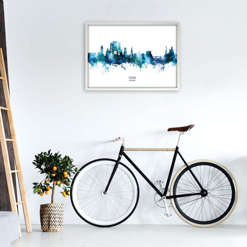York England Skyline Blue City Name Print by Michael Tompsett A1 Oak Frame