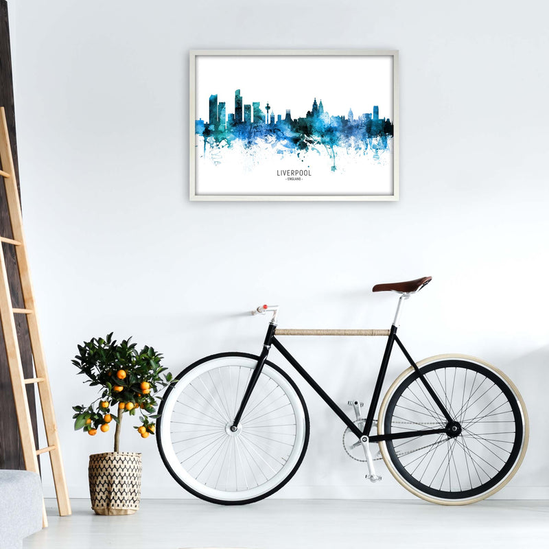 Liverpool England Skyline Blue City Name  by Michael Tompsett A1 Oak Frame