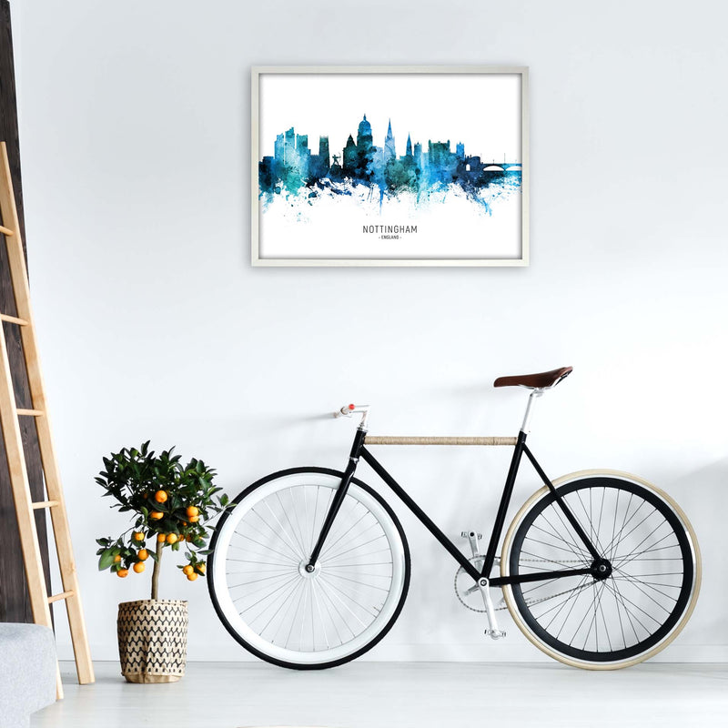 Nottingham England Skyline Blue City Name  by Michael Tompsett A1 Oak Frame