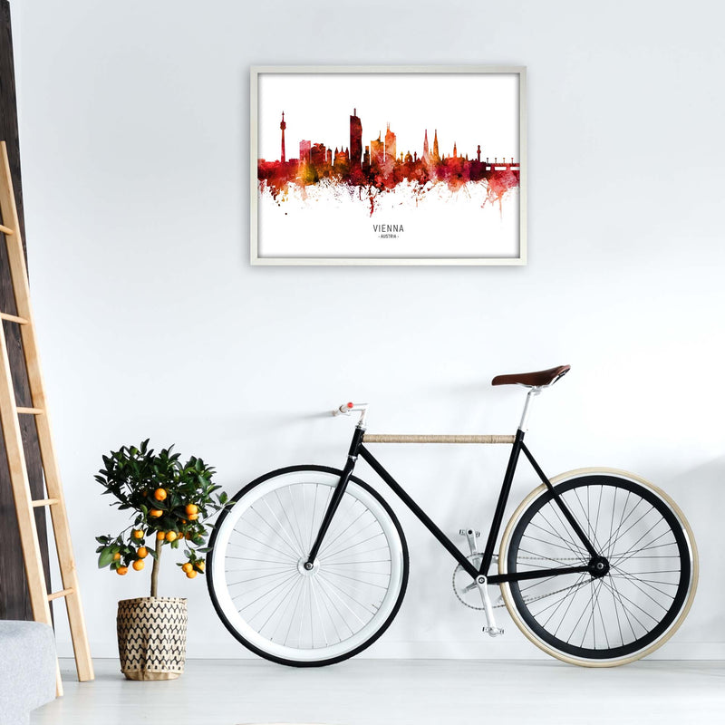 Vienna Austria Skyline Red City Name  by Michael Tompsett A1 Oak Frame