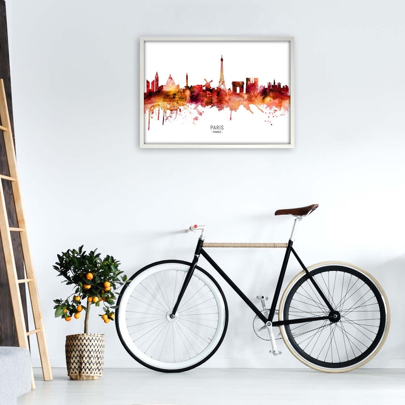 Paris France Skyline Red City Name Print by Michael Tompsett A1 Oak Frame