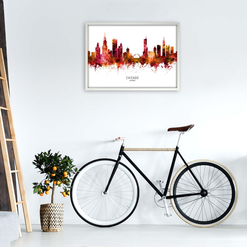 Chicago Illinois Skyline Red City Name  by Michael Tompsett A1 Oak Frame