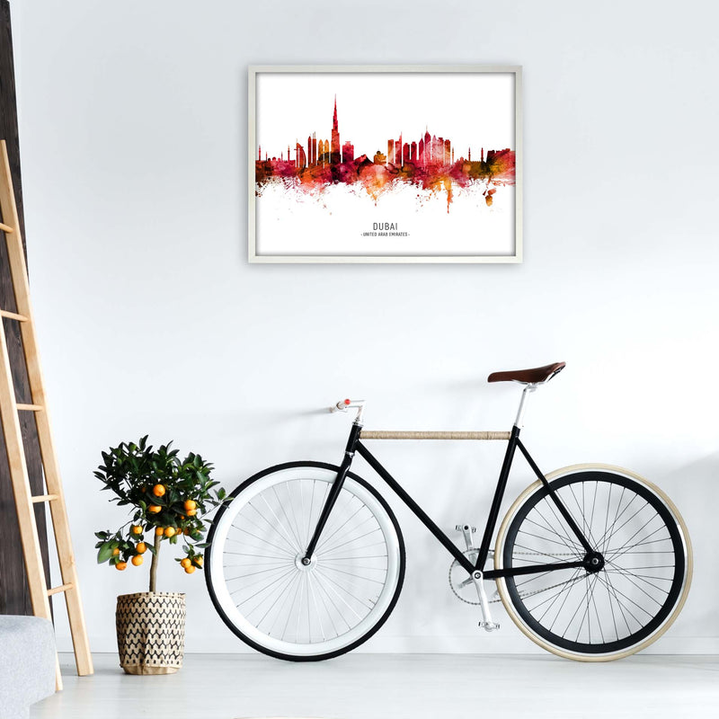 Dubai United Arab Emirates Skyline Red City Name  by Michael Tompsett A1 Oak Frame