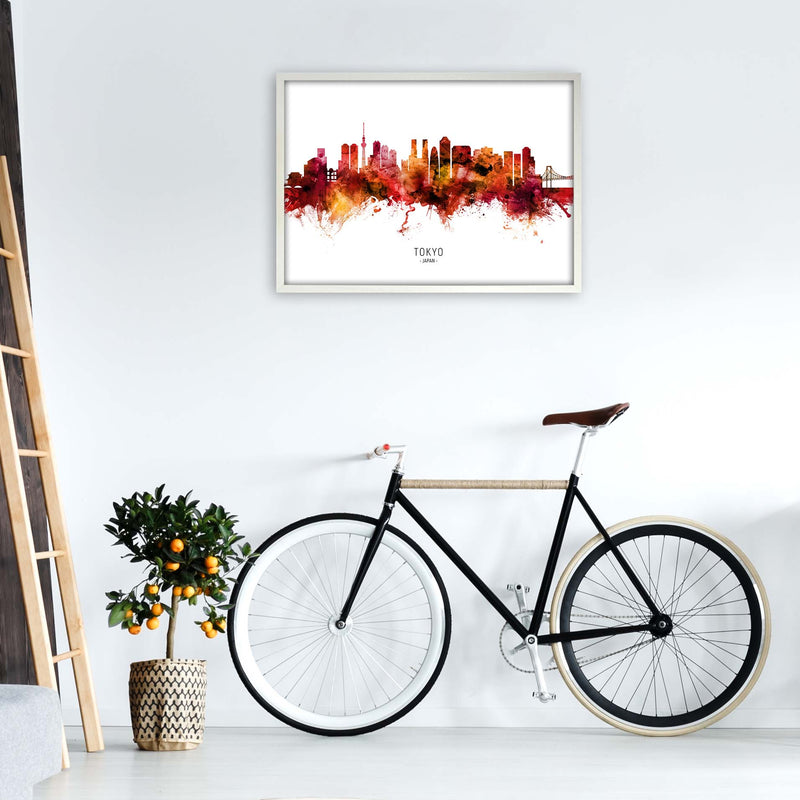 Tokyo Japan Skyline Red City Name Print by Michael Tompsett A1 Oak Frame