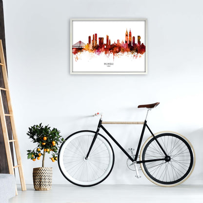 Mumbai India Skyline Red City Name Print by Michael Tompsett A1 Oak Frame