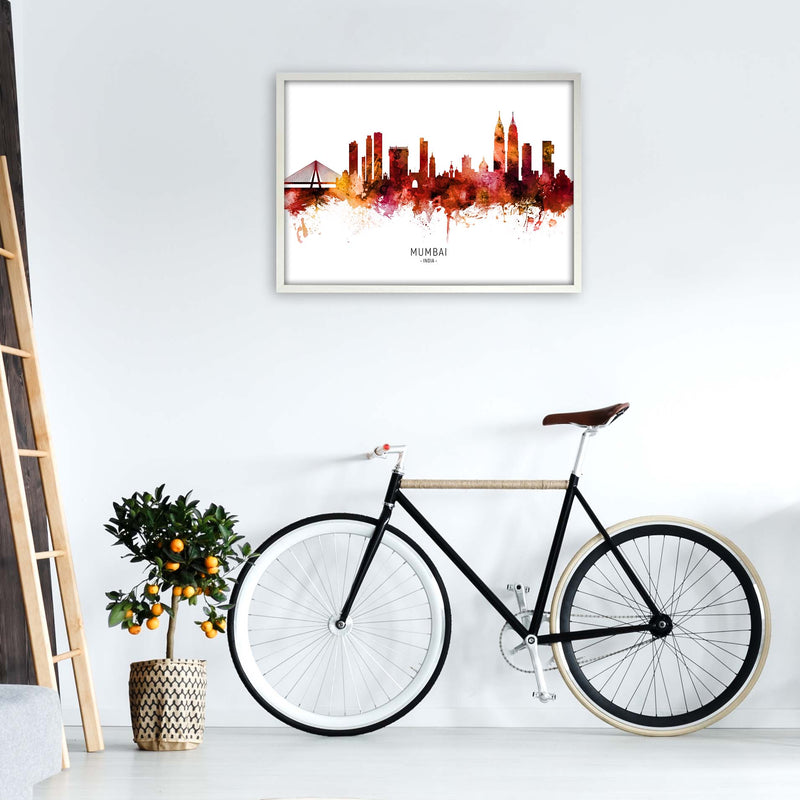 Mumbai India Skyline Red City Name Print by Michael Tompsett A1 Oak Frame