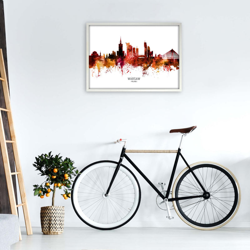 Warsaw Poland Skyline Red City Name Print by Michael Tompsett A1 Oak Frame